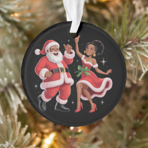 Afrikanischer Weihnachtsmann Frau Claus tanzt amer Ornament