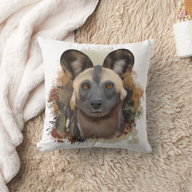 Afrikanischer Wildhund | Abstrakter Paint-Spritzer Kissen (Decke)