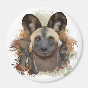 Afrikanischer Wildhund   Abstrakter Paint-Spritzer Magnet