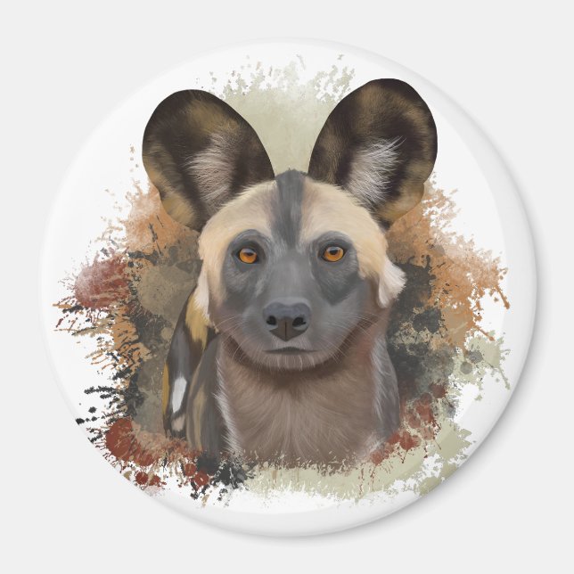 Afrikanischer Wildhund | Abstrakter Paint-Spritzer Magnet (Vorne)