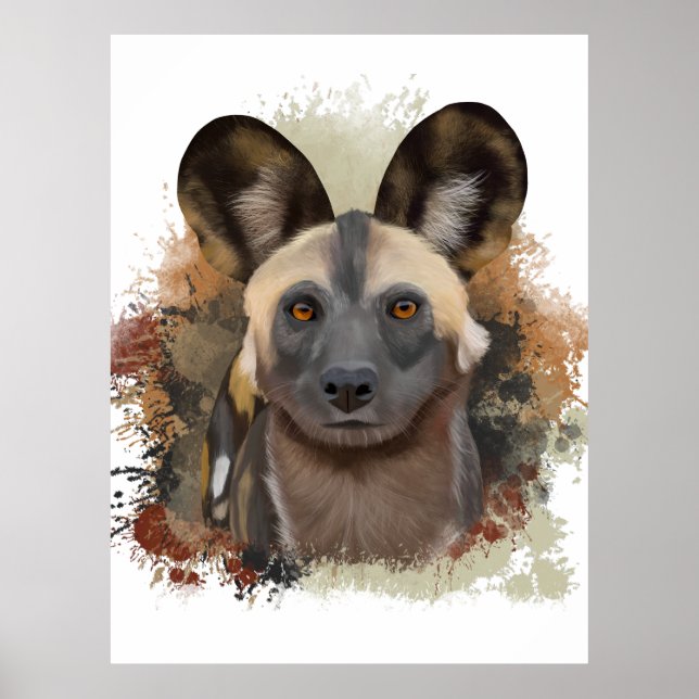 Afrikanischer Wildhund | Abstrakter Paint-Spritzer Poster (Vorne)