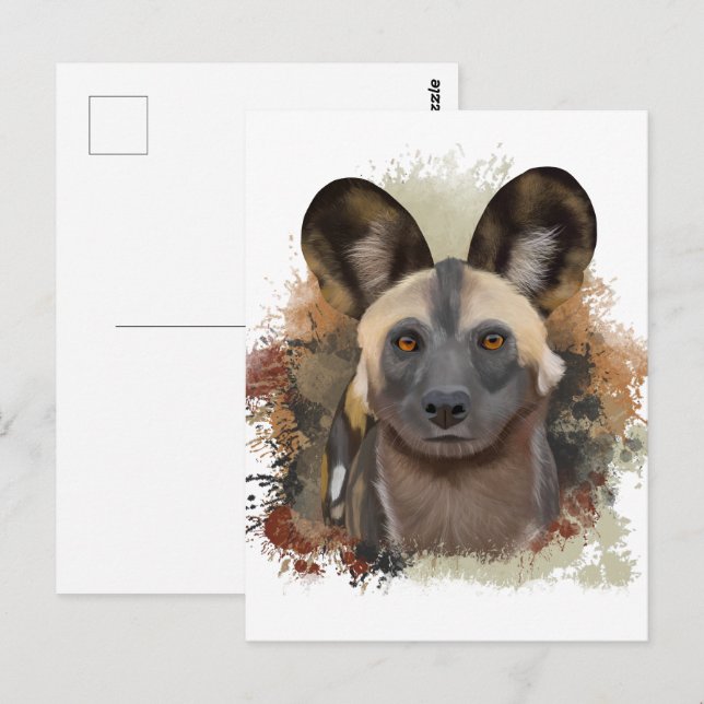 Afrikanischer Wildhund | Abstrakter Paint-Spritzer Postkarte (Vorne/Hinten)