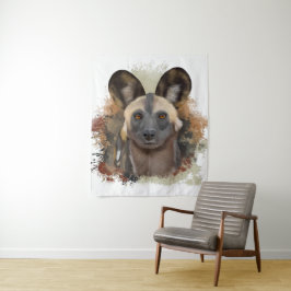 Afrikanischer Wildhund | Abstrakter Paint-Spritzer Wandteppich