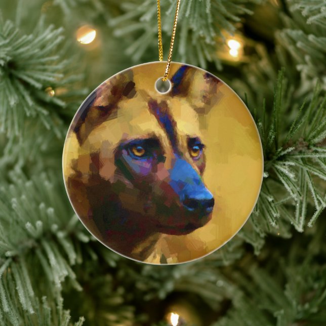 Afrikanischer Wildhund Keramik Ornament (Baum)
