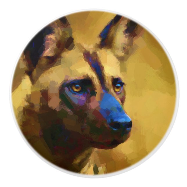 Afrikanischer Wildhund Keramikknauf (Vorderseite)