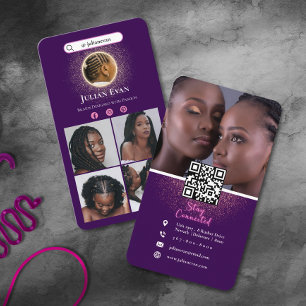 Afrikanischer Zopf-Friseur Lila & Glitter Gold Visitenkarte