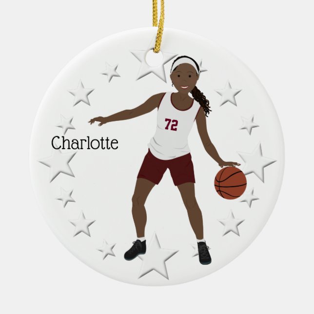 Afrikanisches amerikanisches Basketballmädchen in  Keramik Ornament (Vorne)