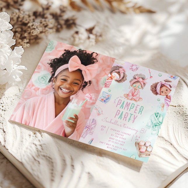 Afrikanisches amerikanisches Foto Pamper Party Geb Einladung (Von Creator hochgeladen)