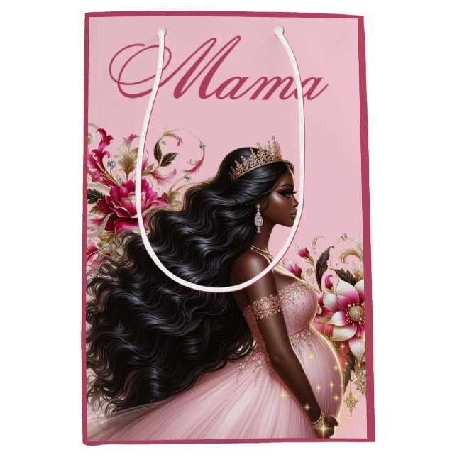 Afrikanisches amerikanisches Mama als rosa & golde Mittlere Geschenktüte (Vorderseite)