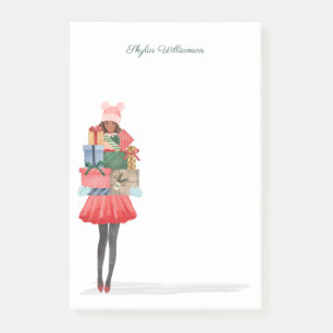 Afrikanisches amerikanisches Weihnachtsmädchen mit Post-it Klebezettel