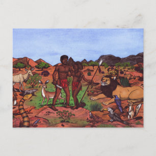 afrikanisches Eingeborenenpaar umgeben von Tieren Postkarte