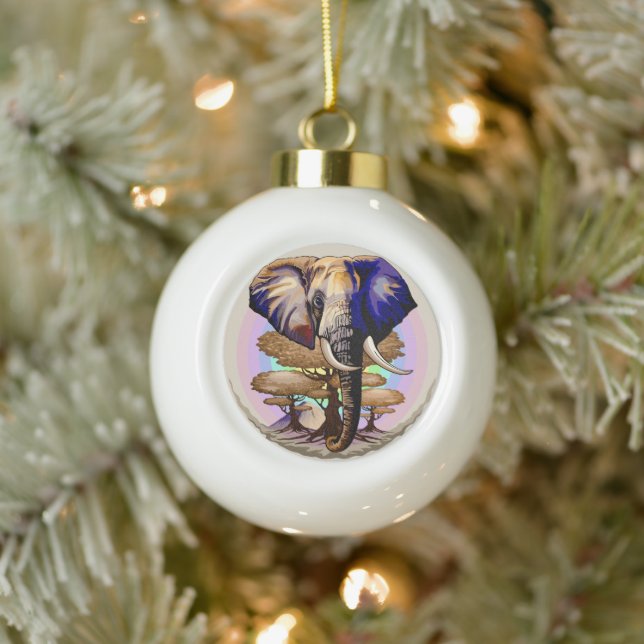 Afrikanisches Elephant Surreal Portrait Keramik Kugel-Ornament (Baum)