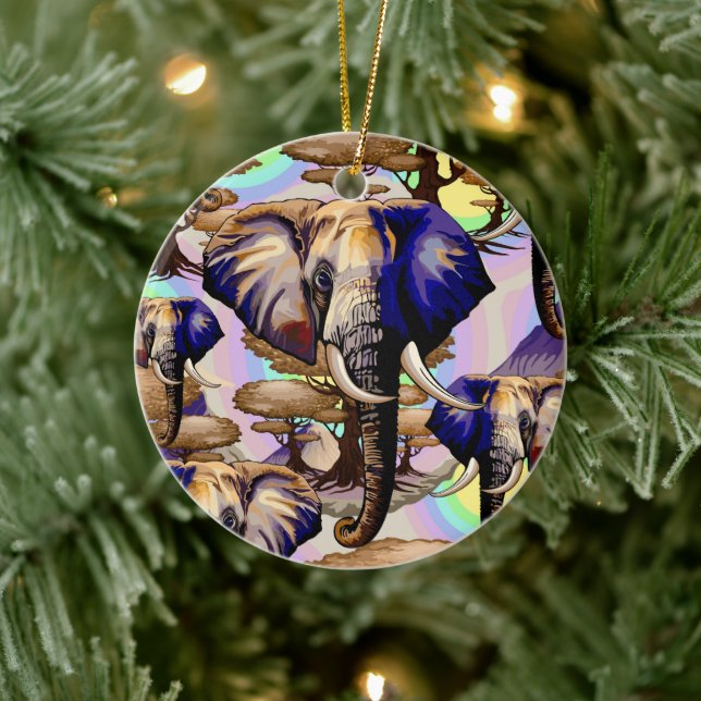 Afrikanisches Elephant Surreal Portrait Keramik Ornament (Baum)