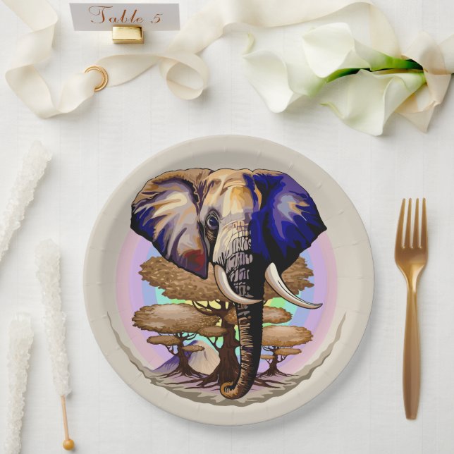Afrikanisches Elephant Surreal Portrait Pappteller (Hochzeit)
