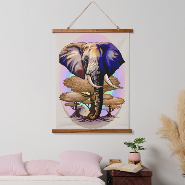 Afrikanisches Elephant Surreal Portrait Wandteppich Mit Holzrahmen (Schlafzimmer)