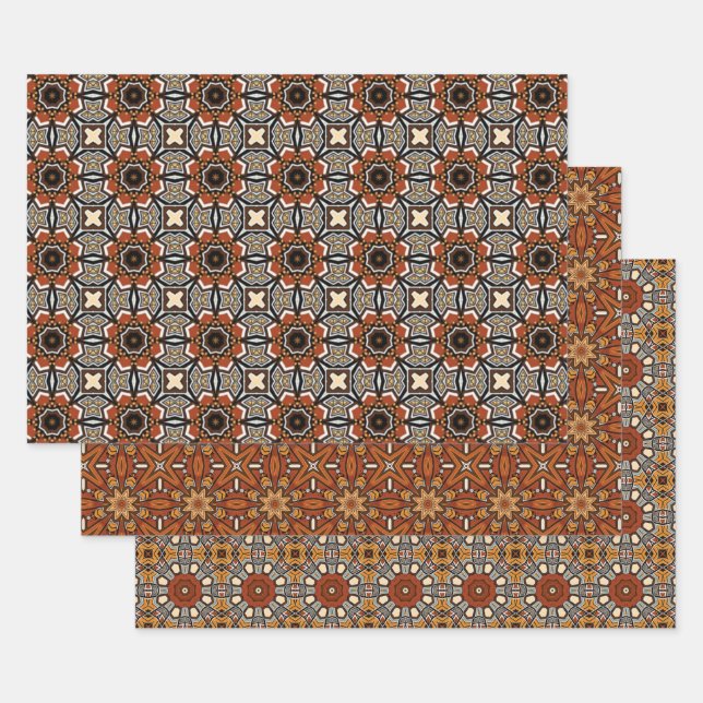 Afrikanisches Erdmeer - Nahtloses ethnisches Muste Geschenkpapier Set (Set)