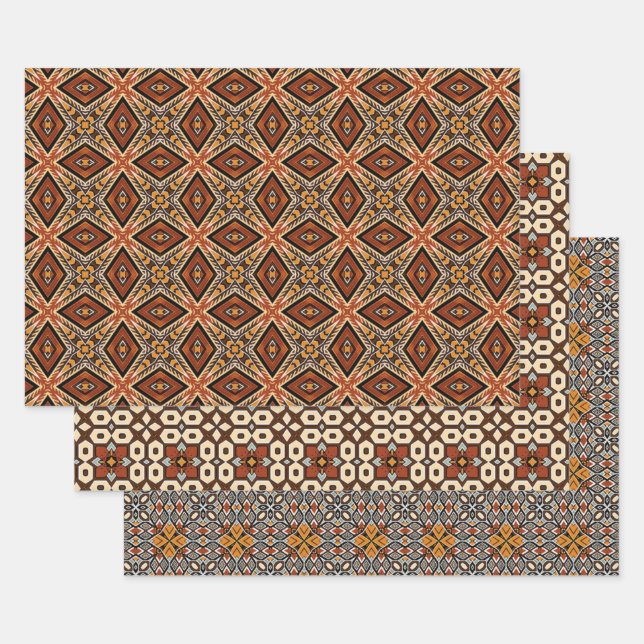 Afrikanisches Erdmeer - Nahtloses ethnisches Muste Geschenkpapier Set (Set)