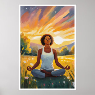 Afrikanisches Feld Yoga bei Sonnenuntergang Poster