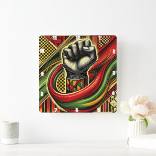 Afrikanisches Fistsymbol Symbol Vibrant Colors Squ Quadratische Wanduhr