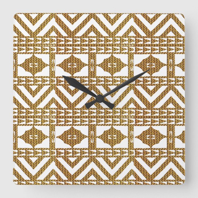 Afrikanisches geometrisches Motif-Muster Quadratische Wanduhr (Vorderseite)