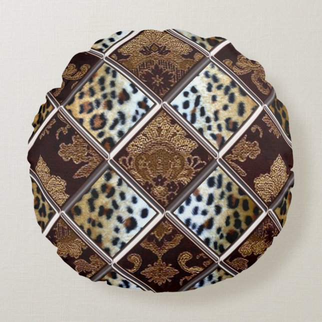 Afrikanisches Gepard-Flecken-Steppdecken-Muster Rundes Kissen (Vorderseite)