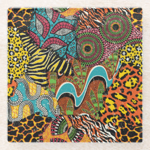 Afrikanisches Gewebe: Wildtierpatchwork. Glasuntersetzer