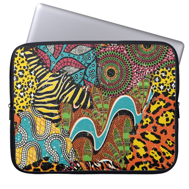 Afrikanisches Gewebe: Wildtierpatchwork. Laptopschutzhülle (Vorderseite)