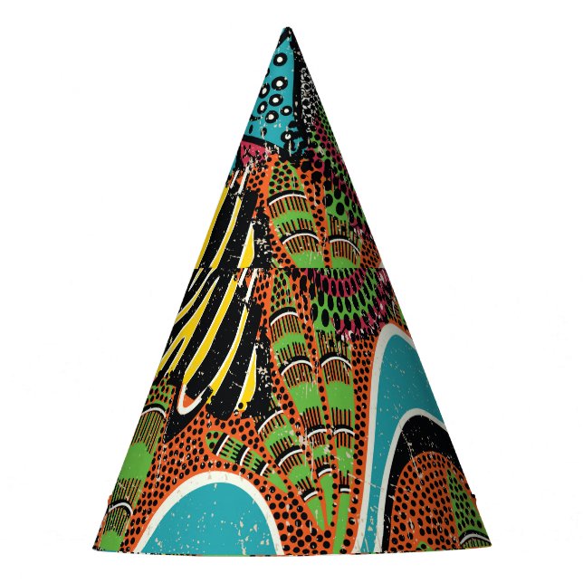 Afrikanisches Gewebe: Wildtierpatchwork. Partyhütchen (Vorderseite)