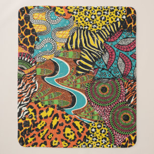 Afrikanisches Gewebe: Wildtierpatchwork. Sherpadecke
