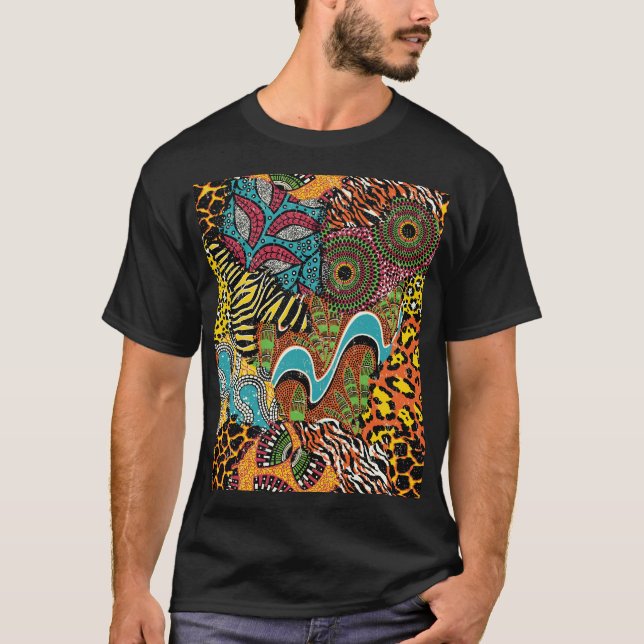 Afrikanisches Gewebe: Wildtierpatchwork. T-Shirt (Vorderseite)