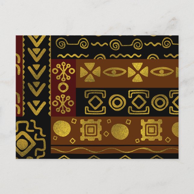 Afrikanisches Goldenes Muster auf schwarz und brau Postkarte (Vorderseite)