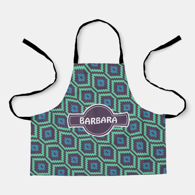 Afrikanisches Green Blue Minimal Muster Schürze (Vorderseite)