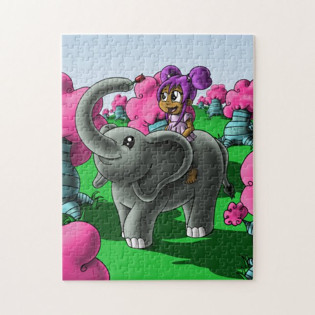Afrikanisches Mädchen und Elefant (Vertikal)