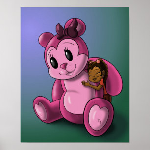 Afrikanisches Mädchen und Teddybär Poster