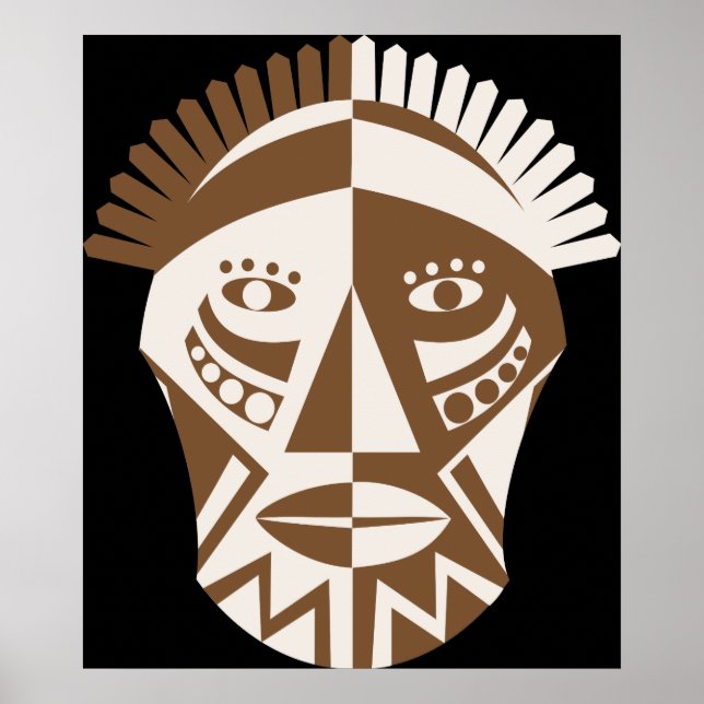 Afrikanisches Maskenbraun-ecru-Druckplakat Poster (Vorne)
