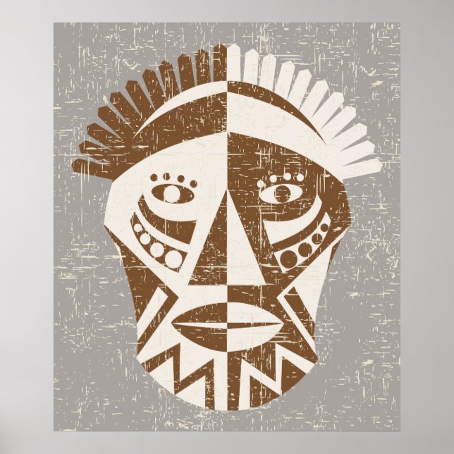 Afrikanisches Maskenbraun-ecru-Druckplakat Poster (Vorne)