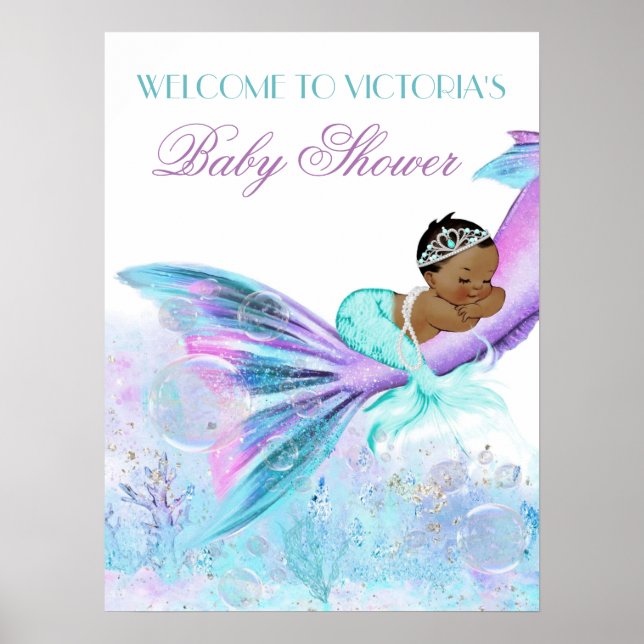 Afrikanisches Mermaid Schwanz Baby Duschzeichen Poster (Vorne)