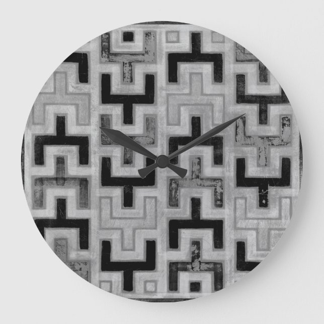 Afrikanisches Mudcloth Textil mit geometrischen Mu Große Wanduhr (Vorderseite)