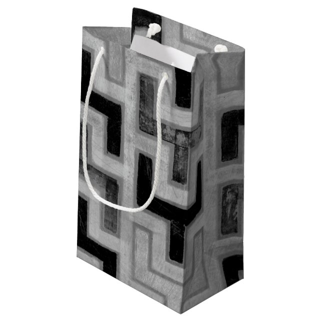 Afrikanisches Mudcloth Textil mit geometrischen Mu Kleine Geschenktüte (Rückseite Schrägansicht)