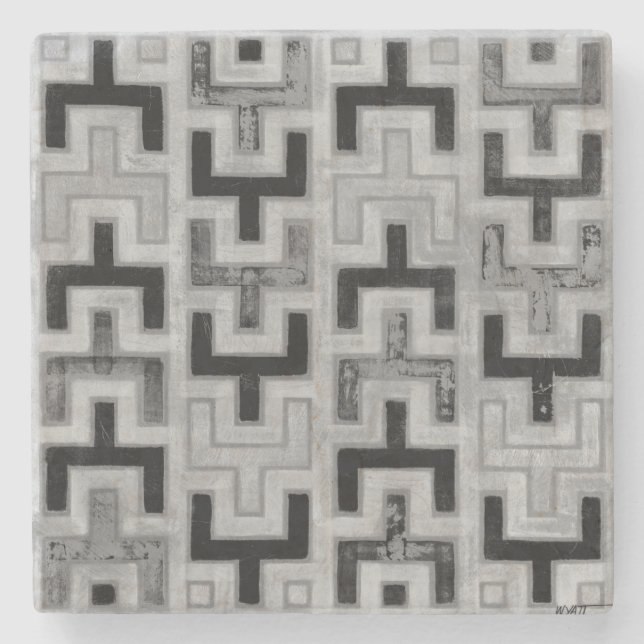 Afrikanisches Mudcloth Textil mit geometrischen Mu Steinuntersetzer (Vorderseite)