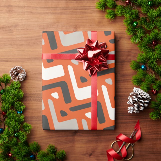 Afrikanisches Orangenschwarzes Minimalmuster Geschenkpapier (Feiertagsgeschenk)