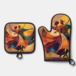 Afrikanisches Paar Tanz Kunstprint Ofenhandschuh & Topflappen-Set