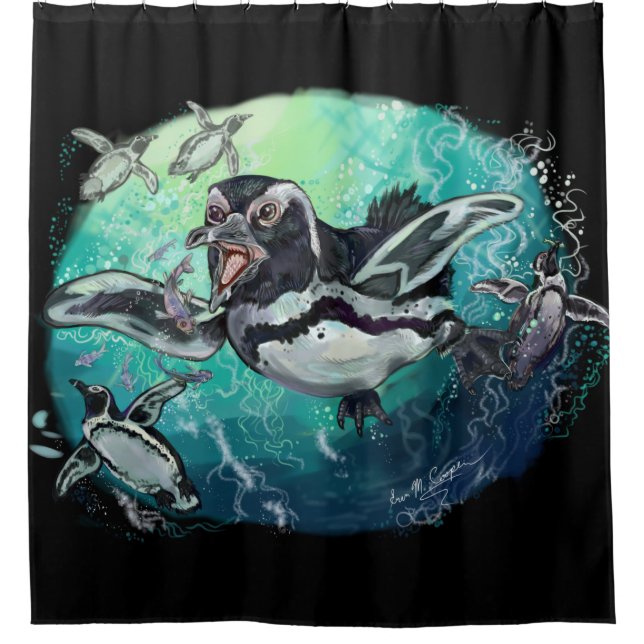 Afrikanisches Pinguinfischfest Duschvorhang (Vorderseite)