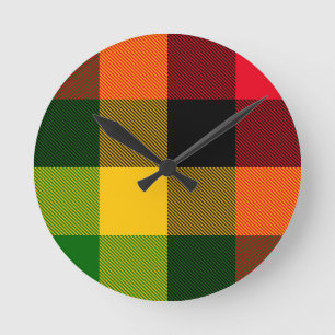 Afrikanisches Rasta-Reggae-Farben Karomuster Desig Runde Wanduhr