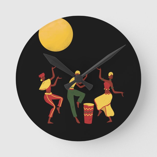 Afrikanisches Thema - Tanzen in der Mondlicht-Uhr Runde Wanduhr (Vorderseite)