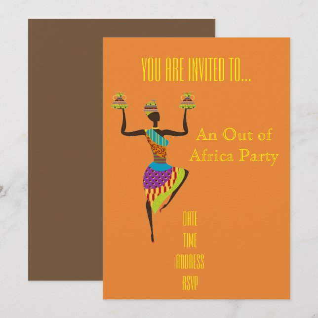 Afrikanisches themed aus Afrika-Party heraus Einladung (Vorne/Hinten)