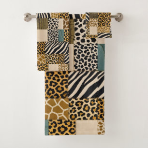 Afrikanisches Tierdruck-Patchwork-Design-Handtuch- Badhandtuch Set