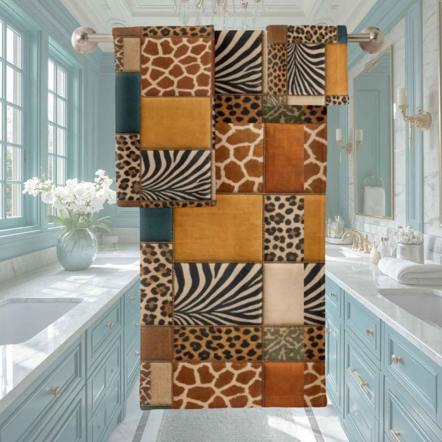 Afrikanisches Tierdruck-Patchwork-Design-Handtuch- Badhandtuch Set (Von Creator hochgeladen)