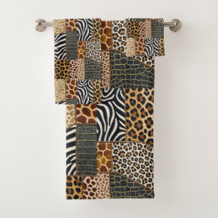 Afrikanisches Tierprint-Patchwork-Design-Handtuch- Badhandtuch Set