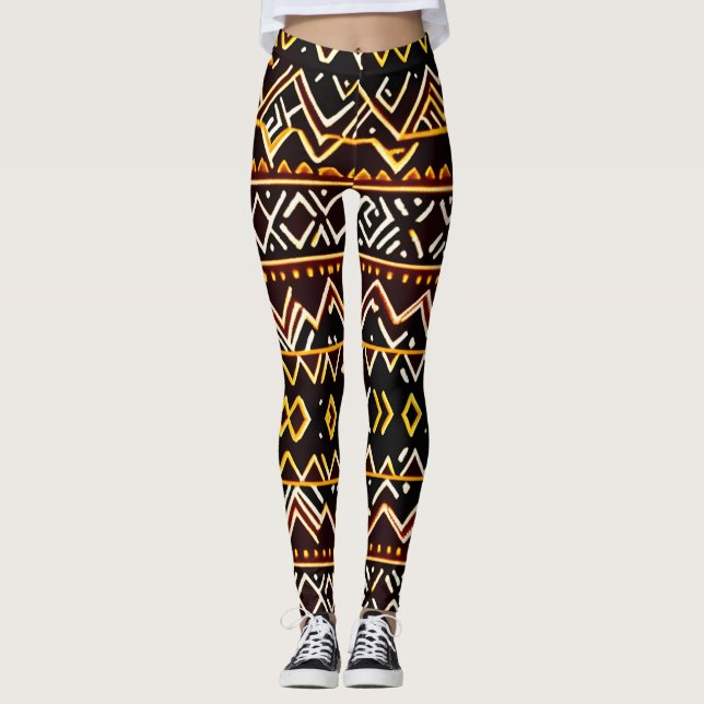 Afrikanisches Tribal-Edging-Yellow-Isometric-Muste Leggings (Vorderseite)
